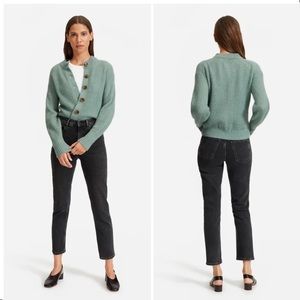 Everlane Turquoise Blue Green Button Up Cropped Alpaca Cardigan XS
